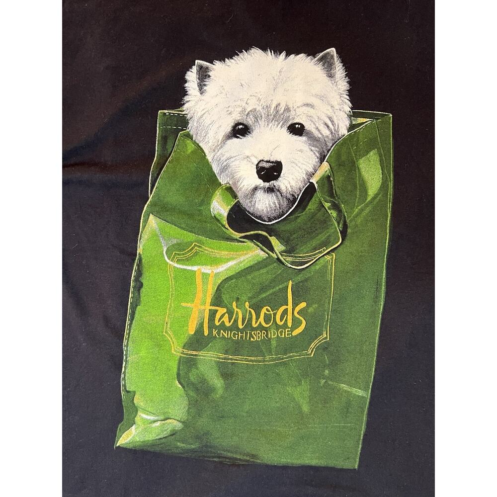 HARROD'S Black Shirt Knightsbridge Westie Terrier Dog Puppy‎ Vintage 90s Size M